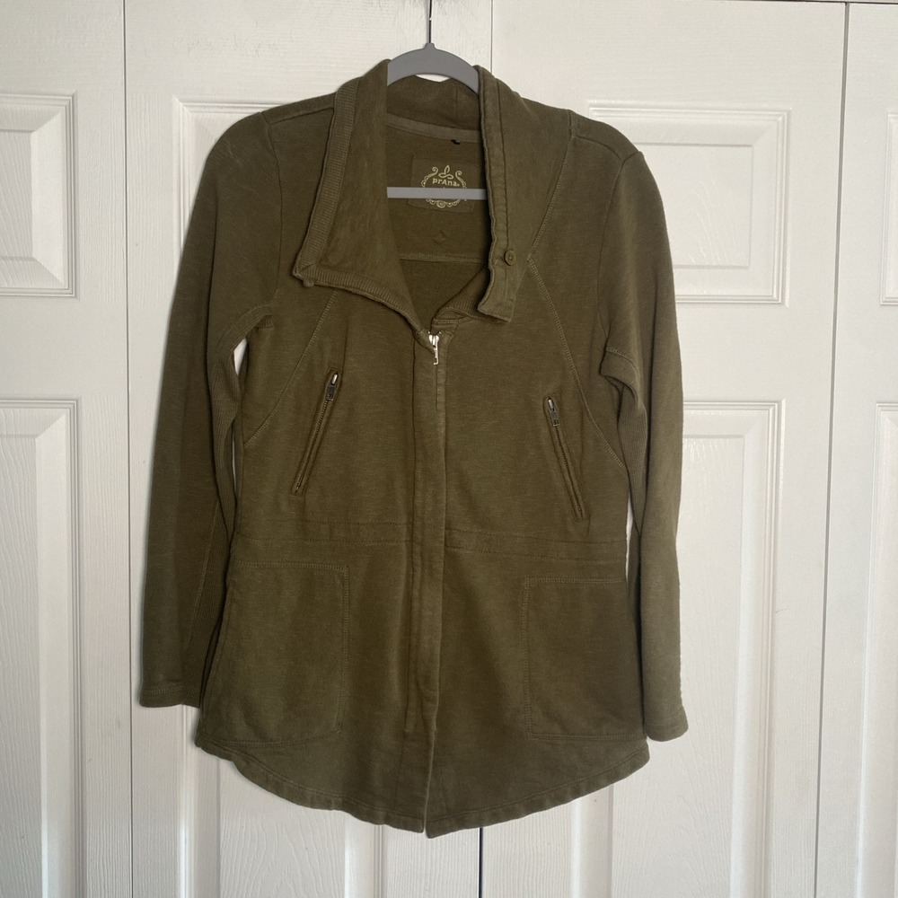 Prana Breathe Jacket Womens Size S Olive Green Organic Cotton Zip Up Utility